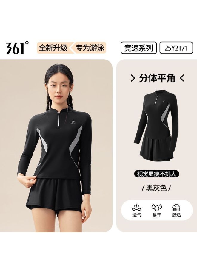 361 Women's Split Long-sleeved Swimsuit Belly-covering Slimming Hot Spring Flat-corner Swimsuit Beach Sun-protection Anti-light Swimsuit