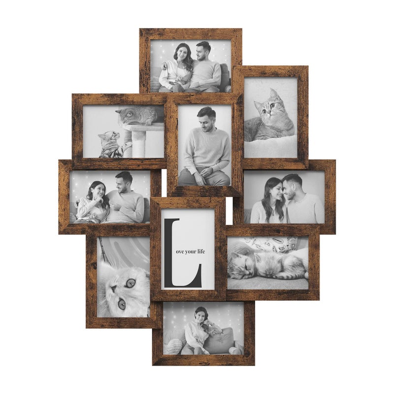 SONGMICS SONGMICS 4x6 Collage Picture Frames for Wall Decor 10 Pack Family Photo Collage Frame Set for Gallery Glass Front Assembly Required Rustic Brown 