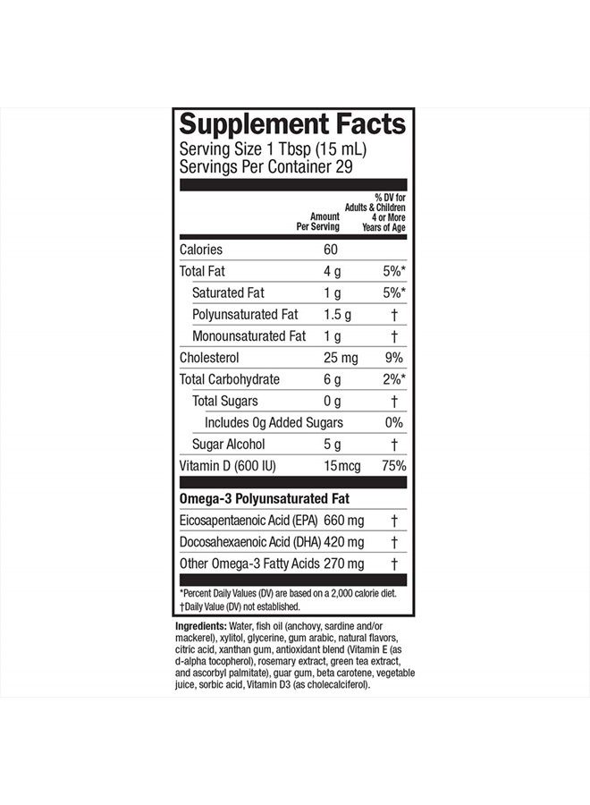 BARLEAN'S Mango Peach Omega 3 Fish Oil Liquid Supplement with Vitamin D, 1080mg EPA & DHA Fatty Acid, Smoothie Flavored & Burpless for Brain, Joint, & Heart Health, 16 oz - Image 3