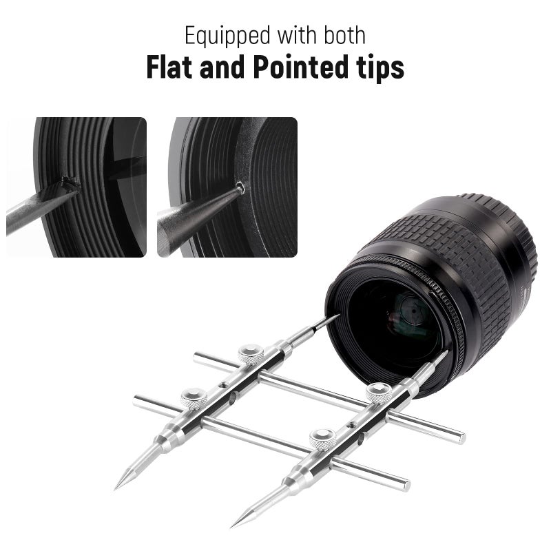 NEEWER Stainless Steel Lens Spanner Wrench, Professional Curved Double Sided Pointy/Flat Tips Lens Removal Tool with Four Screws, Lens Repairing Opening Wrench for DSLR Camera Lens, Telescope Lens - Image 4