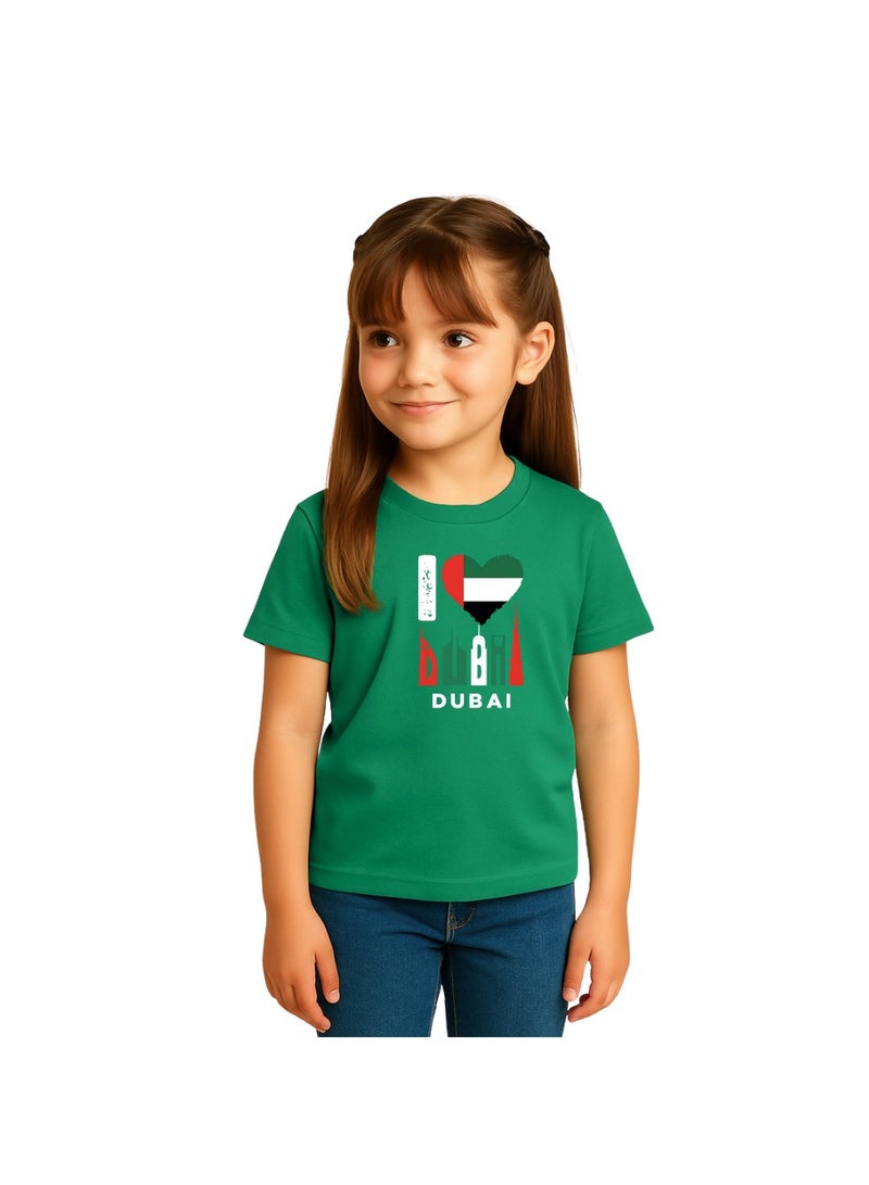 PRINTSHOP4ME I Love Dubai Kids Girls T-Shirt - Round Neck with Short Sleeve - Girls Cotton T-Shirt -I Love Dubai -Printed T-Shirt - Perfect for Dubai Souvenir - Image 2