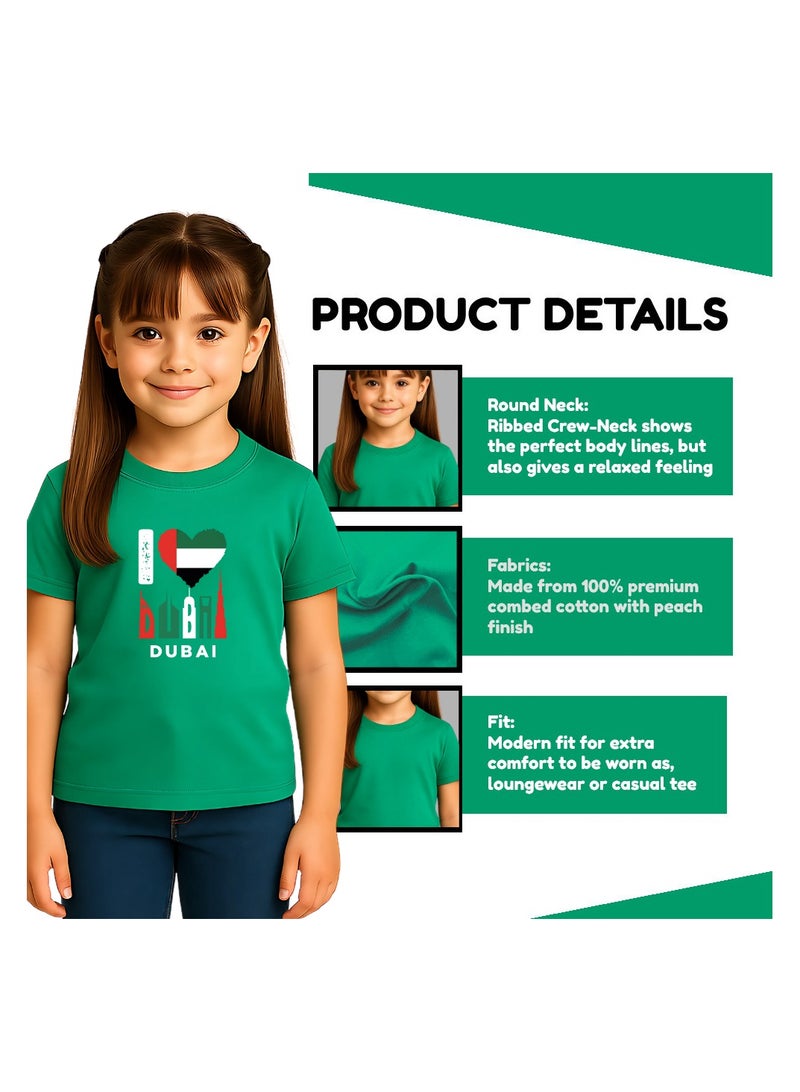 PRINTSHOP4ME I Love Dubai Kids Girls T-Shirt - Round Neck with Short Sleeve - Girls Cotton T-Shirt -I Love Dubai -Printed T-Shirt - Perfect for Dubai Souvenir - Image 3