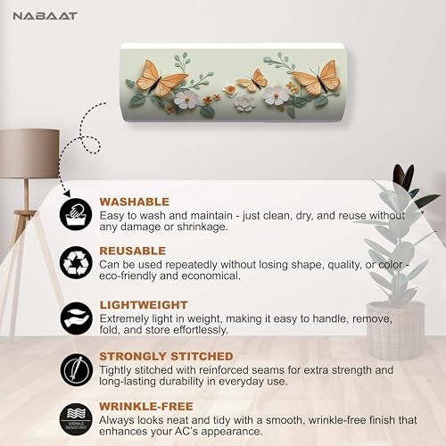 NABAAT AC Cover for Split 1.5 Ton Indoor Printed Air Conditioning Wall Mounted Dust Cover Folding Designer (38”x 12”x 9”), Yellow Butterfly - Image 4