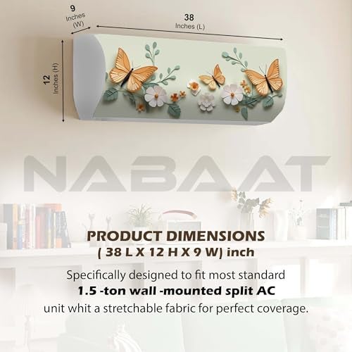 NABAAT AC Cover for Split 1.5 Ton Indoor Printed Air Conditioning Wall Mounted Dust Cover Folding Designer (38”x 12”x 9”), Yellow Butterfly - Image 2