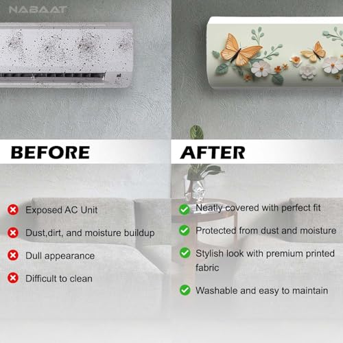 NABAAT AC Cover for Split 1.5 Ton Indoor Printed Air Conditioning Wall Mounted Dust Cover Folding Designer (38”x 12”x 9”), Yellow Butterfly - Image 3
