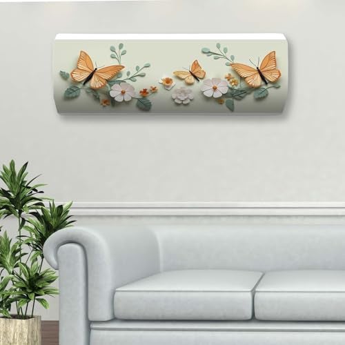 NABAAT AC Cover for Split 1.5 Ton Indoor Printed Air Conditioning Wall Mounted Dust Cover Folding Designer (38”x 12”x 9”), Yellow Butterfly - Image 1