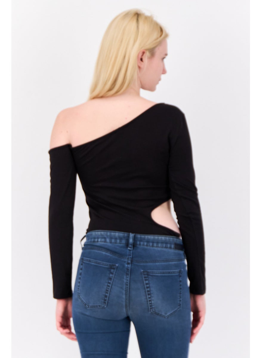 Don't Call Me Jennyfer Women Solid Long Sleeve Bodysuit, Black  - Image 3
