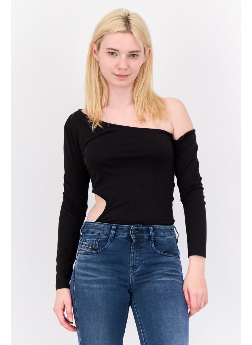 Don't Call Me Jennyfer Women Solid Long Sleeve Bodysuit, Black  - Image 1