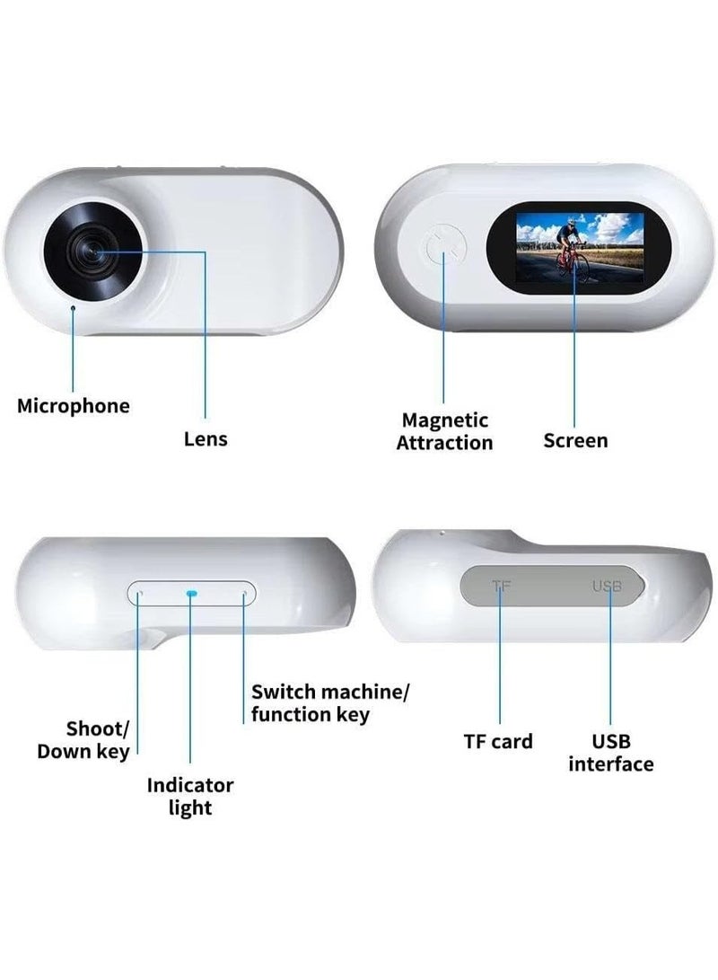 Eworld 1080P HD Portable Magnetic Thumb Camera – Mini Sports Camera for Outdoor Cycling, Pets (Dog & Cat), Running, with Collar, 200min Battery, Supports 128GB SD Card (White) - Image 2