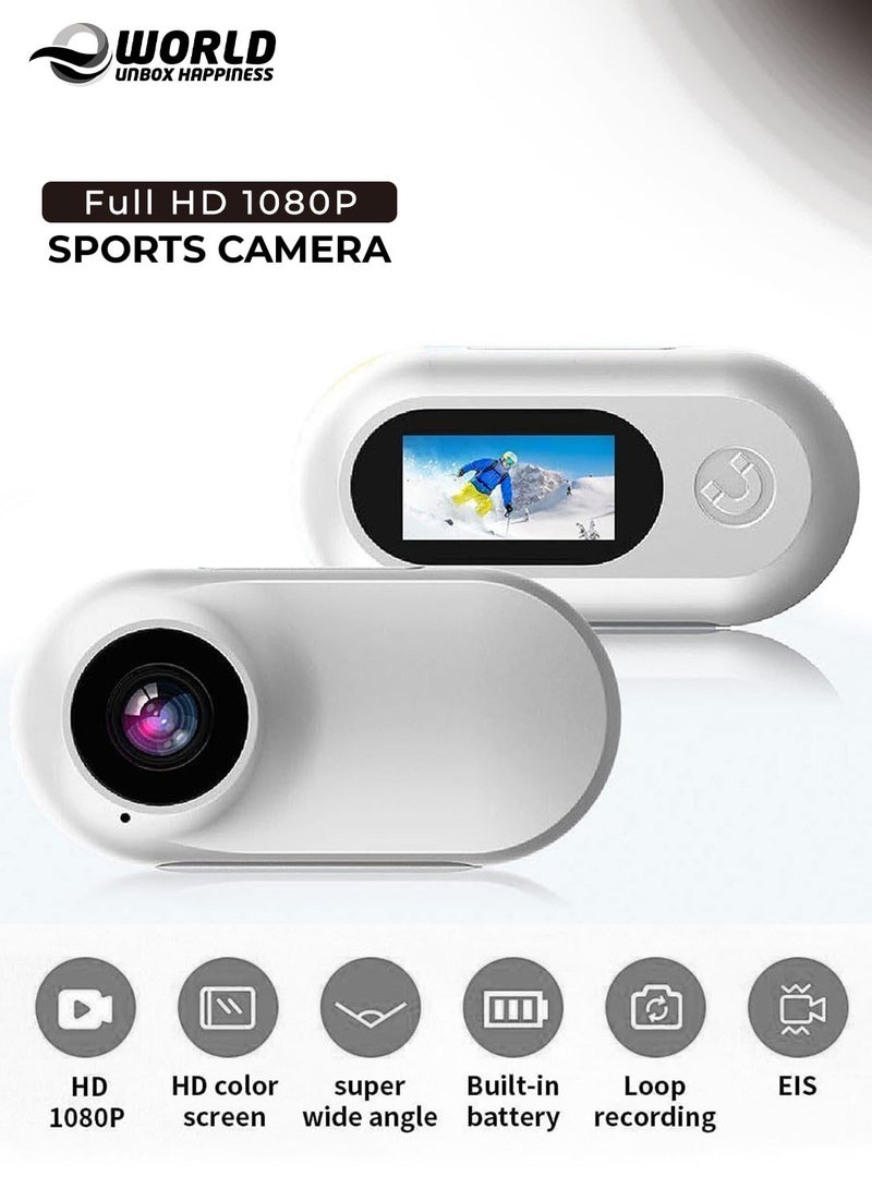 Eworld 1080P HD Portable Magnetic Thumb Camera – Mini Sports Camera for Outdoor Cycling, Pets (Dog & Cat), Running, with Collar, 200min Battery, Supports 128GB SD Card (White) - Image 1