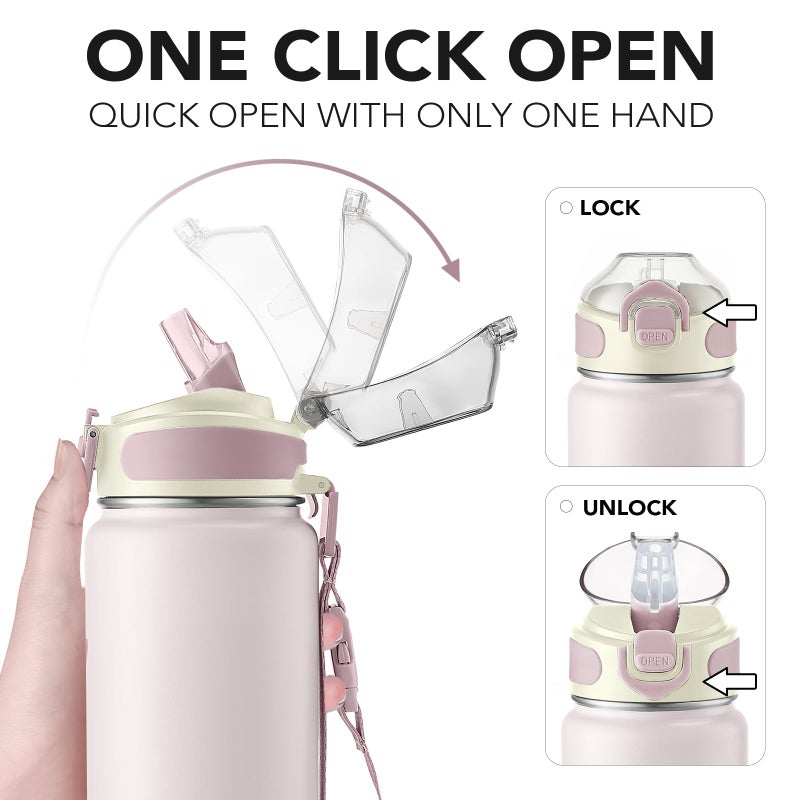 Enerbone 32 oz Insulated Water Bottle, Stainless Steel Bottle with Carrying Strap, Double-Wall Vacuum Insulation Design, Leakproof Sports Bottle with Straw, Keep Drinks Cold or Hot for Hours - Image 3