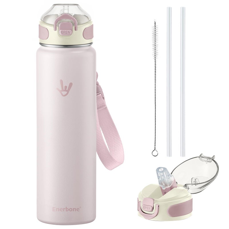 Enerbone 32 oz Insulated Water Bottle, Stainless Steel Bottle with Carrying Strap, Double-Wall Vacuum Insulation Design, Leakproof Sports Bottle with Straw, Keep Drinks Cold or Hot for Hours - Image 1