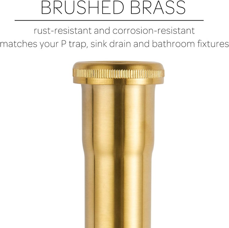 Fipoque Brass Slip Joint Extension Tube 1-1/4” OD x 12” with Nut and Rubber Washer, P Trap Extension Tube, Sink Drain Tailpiece Tube Extension, Brushed Brass Gold - Image 3