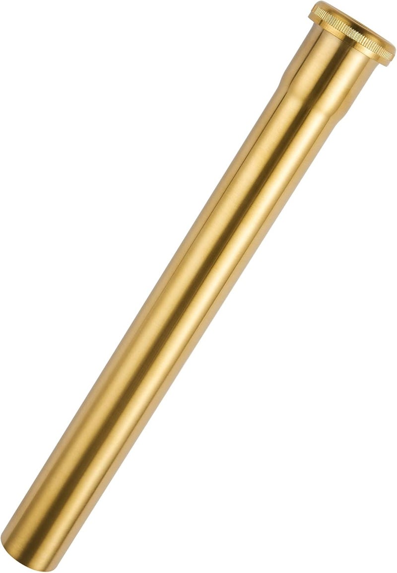 Fipoque Brass Slip Joint Extension Tube 1-1/4” OD x 12” with Nut and Rubber Washer, P Trap Extension Tube, Sink Drain Tailpiece Tube Extension, Brushed Brass Gold - Image 1