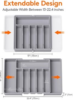 Hanayo Silverware Drawer Organizer Kitchen Drawer Organizer Durable Cutlery Holder  Expandable Utensil Tray for Kitchen Adjustable Plastic Storage Dividers for Spoons Forks Knives(Grey)  - Image 2