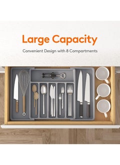 Hanayo Silverware Drawer Organizer Kitchen Drawer Organizer Durable Cutlery Holder  Expandable Utensil Tray for Kitchen Adjustable Plastic Storage Dividers for Spoons Forks Knives(Grey)  - Image 4