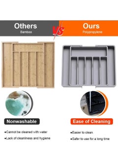 Hanayo Silverware Drawer Organizer Kitchen Drawer Organizer Durable Cutlery Holder  Expandable Utensil Tray for Kitchen Adjustable Plastic Storage Dividers for Spoons Forks Knives(Grey)  - Image 5