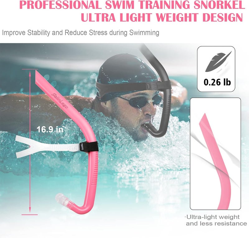 Swim Snorkel for Lap Swimming, Swim Training Snorkel Front Mounted Training Gear with Comfortable Head Pads and Food-Grade Silicone Mouthpiece for Pool Open Water, Adult - Image 5