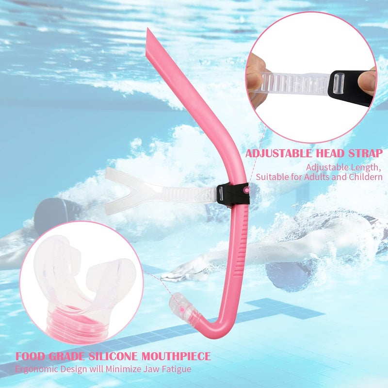 Swim Snorkel for Lap Swimming, Swim Training Snorkel Front Mounted Training Gear with Comfortable Head Pads and Food-Grade Silicone Mouthpiece for Pool Open Water, Adult - Image 3