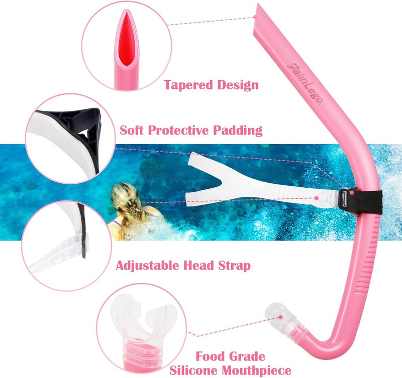 Swim Snorkel for Lap Swimming, Swim Training Snorkel Front Mounted Training Gear with Comfortable Head Pads and Food-Grade Silicone Mouthpiece for Pool Open Water, Adult - Image 2