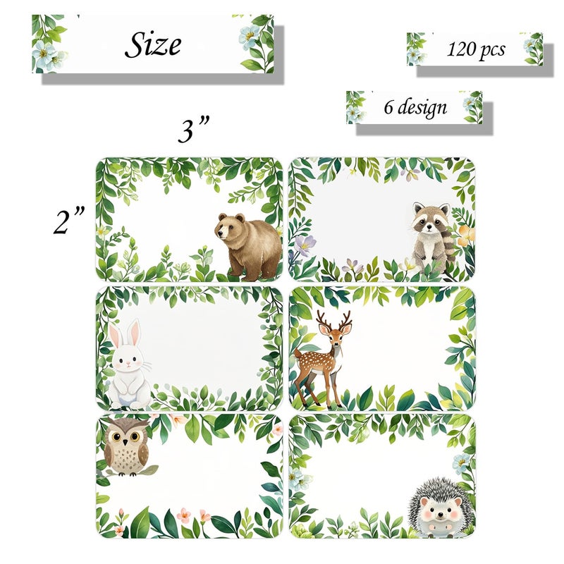 Besttile 120 PCS Woodland Animal Name Forest Animal Wildlife Friends Jungle Self Adhesive Decals Blank Name Labels for Home Classroom Office Party Classrooms Supplies, 2x3 in - Image 2