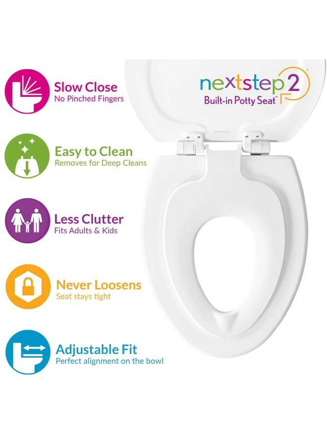 MAYFAIR 1888SLOW 000 NextStep2 Toilet Seat with Built-In Potty Training Seat, Slow-Close, Removable that will Never Loosen, ELONGATED, White - Image 2