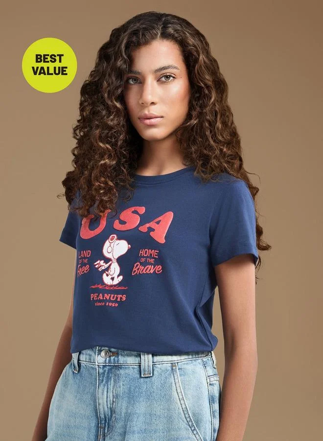 اس بي كاركترز تيشيرت بياقة ضيقة وأكمام قصيرة وطبعات