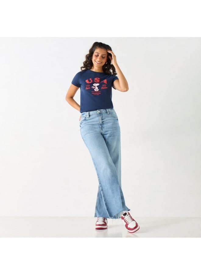 SP Characters Snoopy Print T-shirt with Short Sleeves and Crew Neck  - Image 1