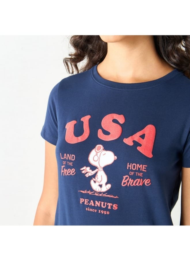 SP Characters Snoopy Print T-shirt with Short Sleeves and Crew Neck  - Image 2