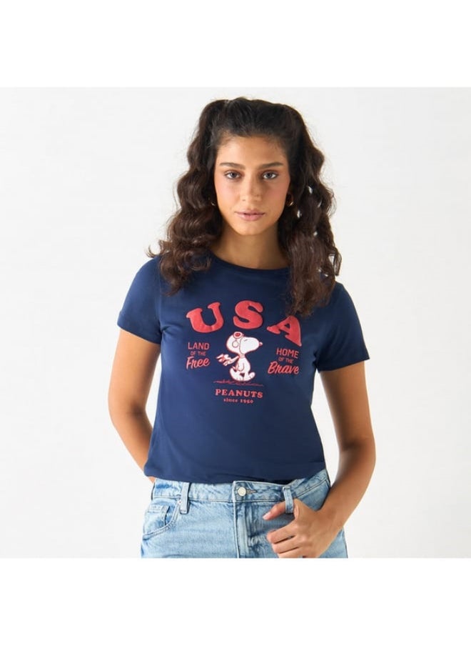 SP Characters Snoopy Print T-shirt with Short Sleeves and Crew Neck  - Image 3