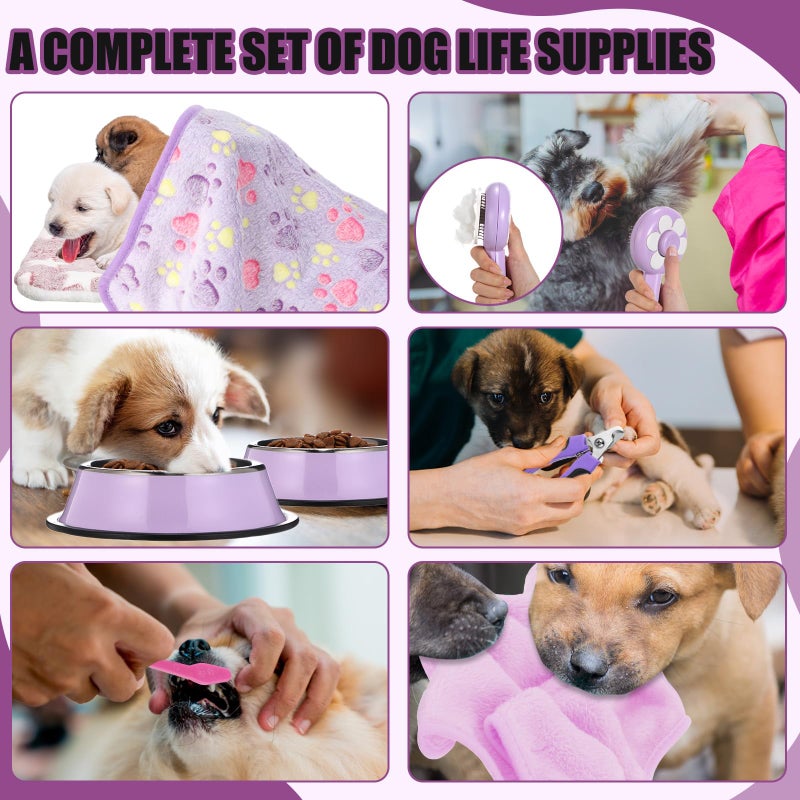 Abbylike 50 Pcs Puppy Supplies Starter Kit for Small Dogs Puppy Essentials Includes Leash, Bowls, Teeth Brushes, Water Bottle, and More Accessories for Dogs Pet Day Welcome Gift(Purple) - Image 5