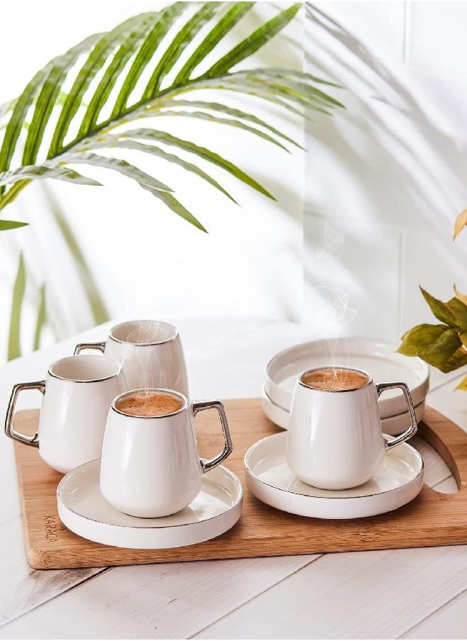 KARACA Saturn Turkish Coffee Cups, Espresso Cups Set of 6 includes 12 pieces, 3 oz espresso cup set, Small Espresso Cups and Saucers, Set of 6 Demitasse Cups with Silver Handle on White Porcelain - pzsku/Z9C0413BC55EF53BA1B70Z/45/_/1693217645/9cb1ceac-e821-4317-8c5f-4f77a6dd2e2d