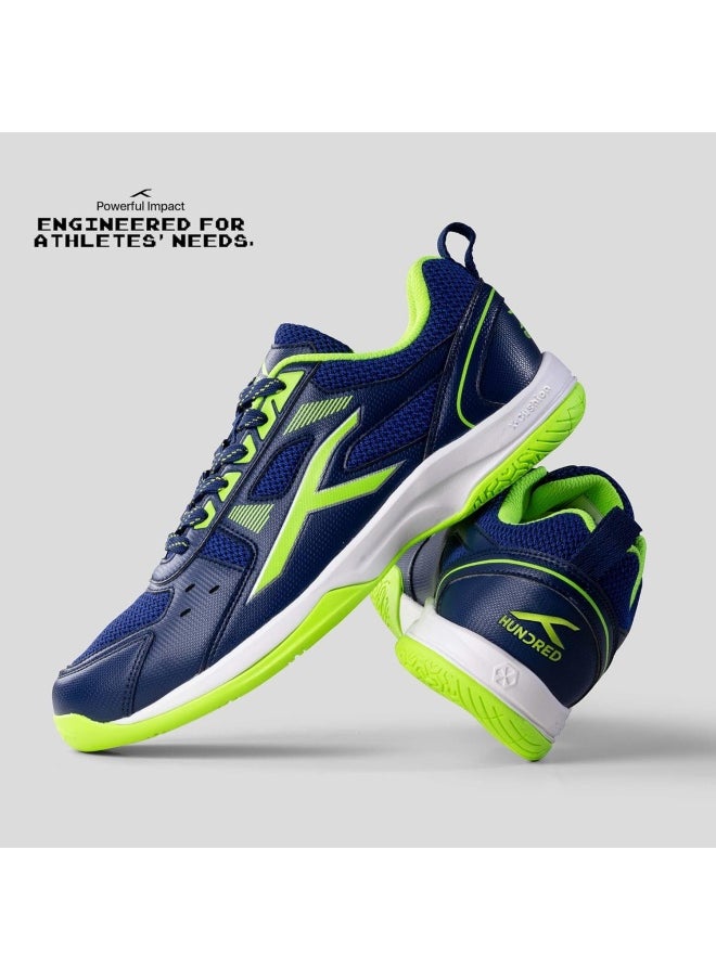 HUNDRED Raze Badminton Shoes (Non Marking) | Lightweight & Durable | X-Cushion, Active Grip Sole, Toe Assist (Navy::Lime, 8UK) - pzsku/Z9C0416887D319332A2F0Z/45/_/1723275863/25caaeb0-83fb-4744-b8e7-5a508a01476f