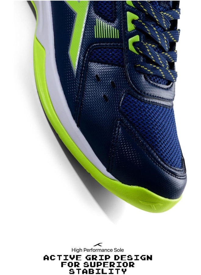 HUNDRED Raze Badminton Shoes (Non Marking) | Lightweight & Durable | X-Cushion, Active Grip Sole, Toe Assist (Navy::Lime, 8UK) - pzsku/Z9C0416887D319332A2F0Z/45/_/1723275867/80d224b1-40cf-44d9-b0ae-8ec0522b7c74