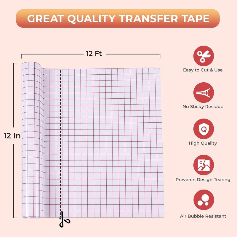 YRYM HT Transfer Tape for Vinyl -12" x 12 FT w/Red Alignment Grid Transfer Paper, Medium Tack Vinyl Transfer Tape for Adhesive Vinyl for Signs Stickers Decals Walls Doors & Windows - Image 2