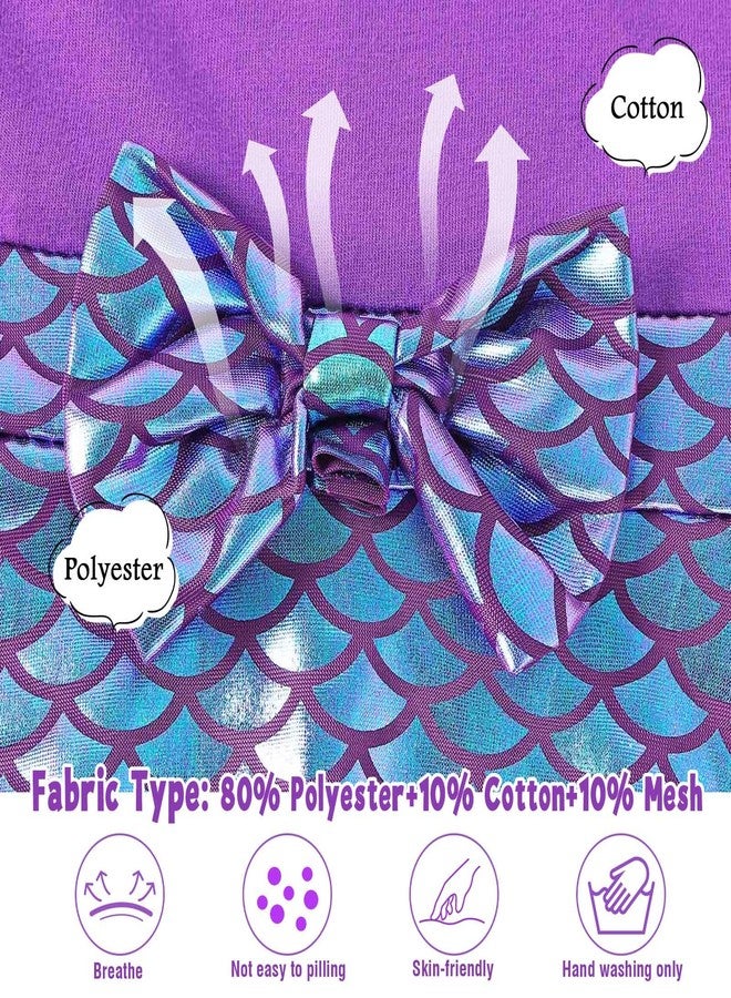 HenzWorld Little Girls Mermaid Costume Princess Dress up Party Birthday Gift Halloween Outfit Fish Scale Bow Tie Headband 5T - Image 4