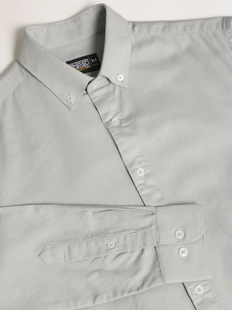 Maniac  Maniac Mens Solid Collared Neck Full Sleeve Oxford Linen Blend Fabric Silver Grey Shirt for Men | Best Price UAE