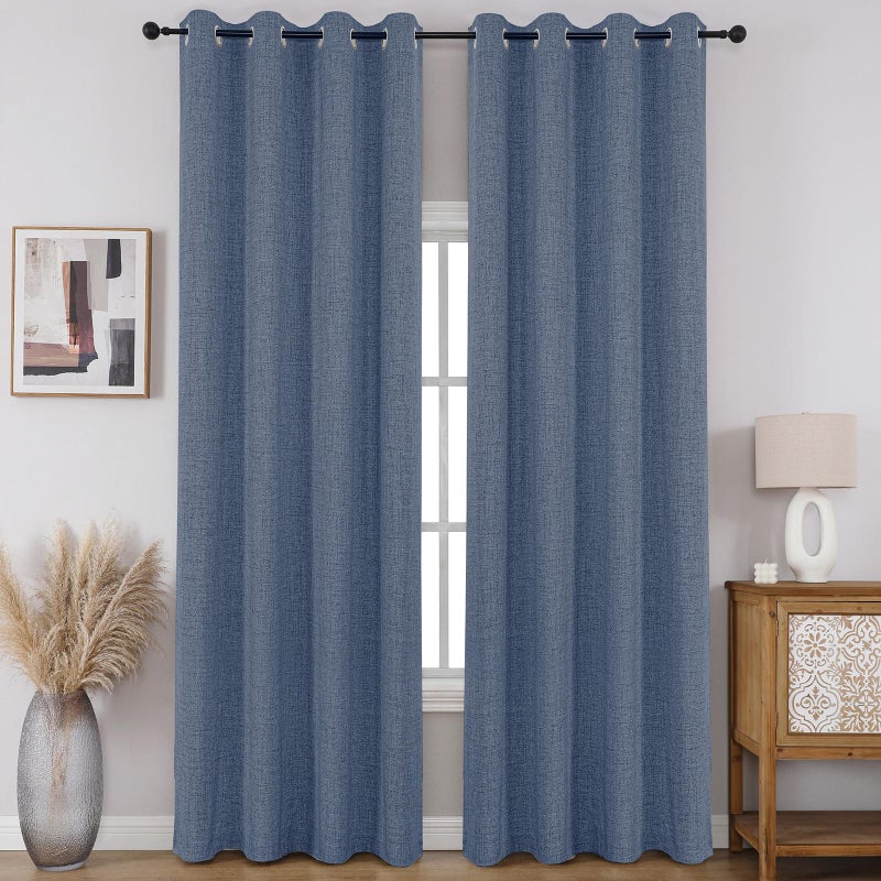 CUCRAF 100% Blackout Window Curtains 84 inches Long 2 Panels Set, Faux Linen Look Thermal Insulated Grommet Drapes, Room Darkening Curtain for Bedroom Living Room(W52 x L84 Inch, Sky Blue) - Image 1