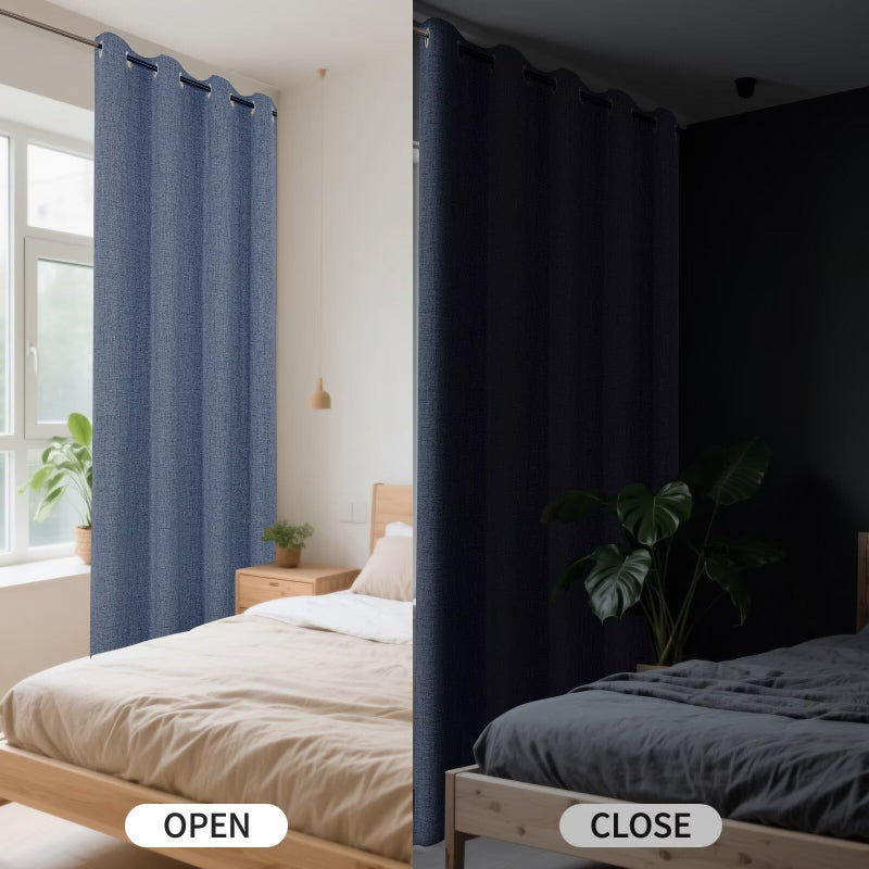 CUCRAF 100% Blackout Window Curtains 84 inches Long 2 Panels Set, Faux Linen Look Thermal Insulated Grommet Drapes, Room Darkening Curtain for Bedroom Living Room(W52 x L84 Inch, Sky Blue) - Image 2