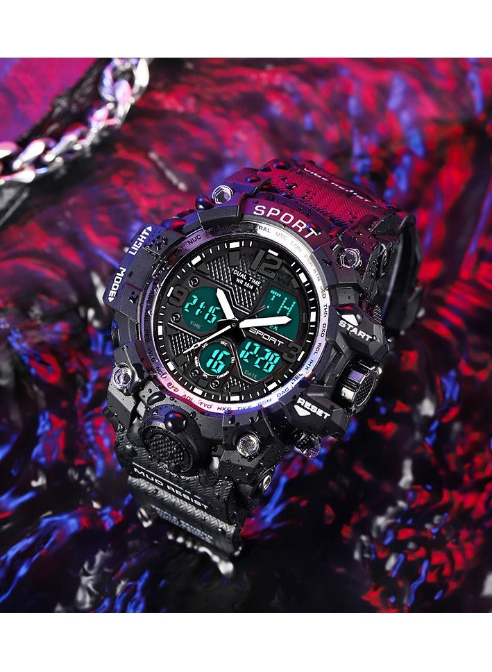 ساندا ساعة رياضية للرجال، مؤقت رقمي مقاوم للماء مع إنذار وشاشة، كوارتز، تناظري، إلكتروني. أسود-56مم - Image 2