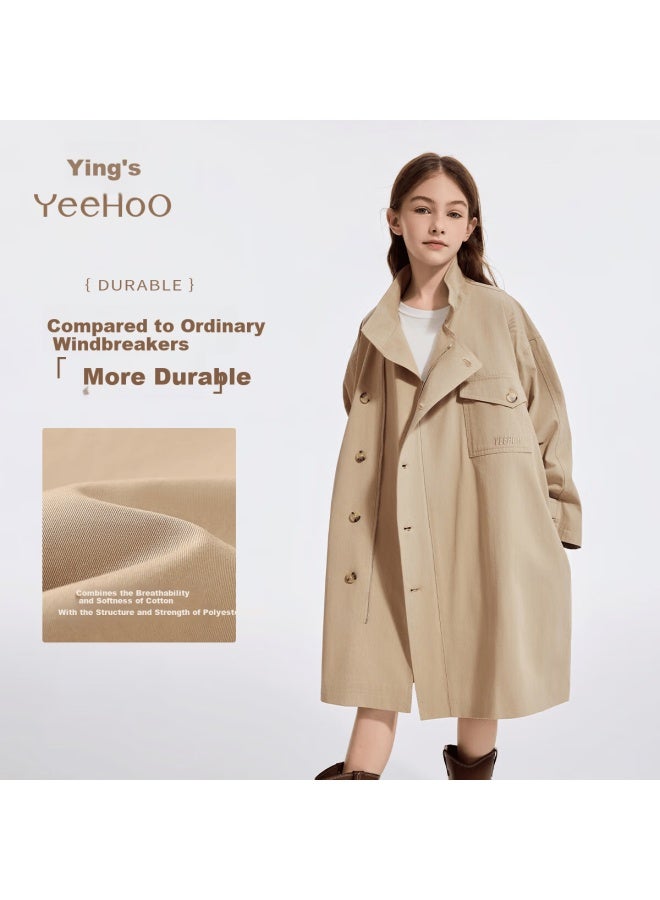 Yeehoo Girls' Windbreaker Children's Coat Big Kids 100% Cotton A-line British Fashion Spring Jacket Khaki 165 - Image 1