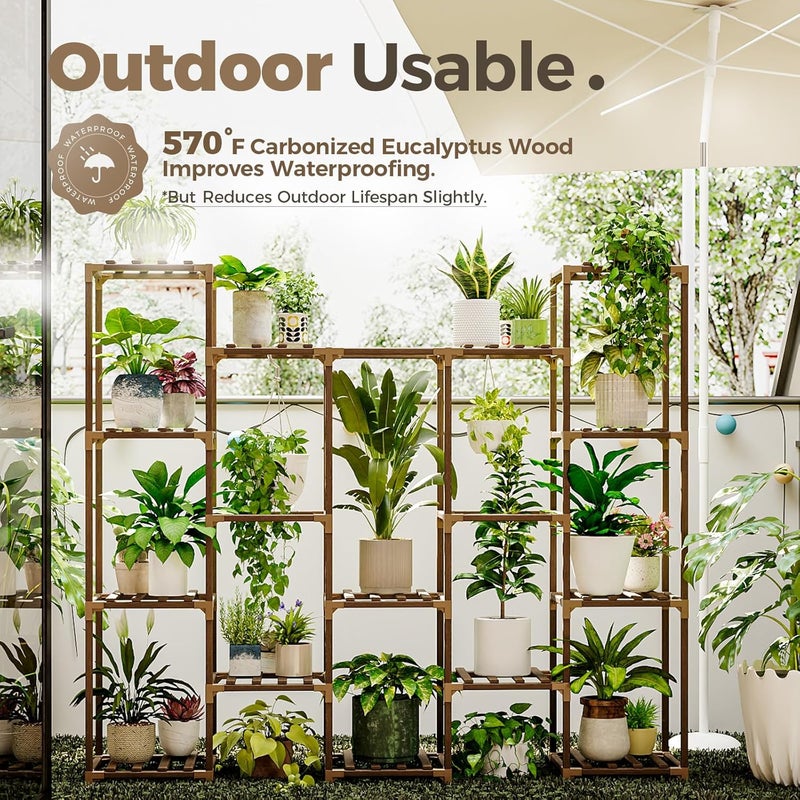 Bamworld Plant Shelf Indoor, Tall Wood Plant Stands Outdoor, Hanging Plant Stand, 14 Pots Large Plant Rack for Living Room, Patio, Balcony, and Garden - Image 3
