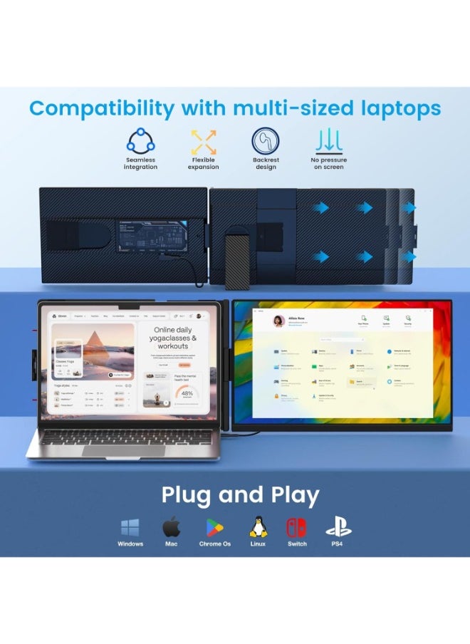 V2COM - 15.6" Laptop Screen Extender, 120% sRGB FHD 1080P IPS Laptop Monitor Extender Dual Screen, Portable Monitor for Laptops 13-17" with HDMI/USB-A/Type-C Plug-Play for Windows, Mac, Android - Image 1