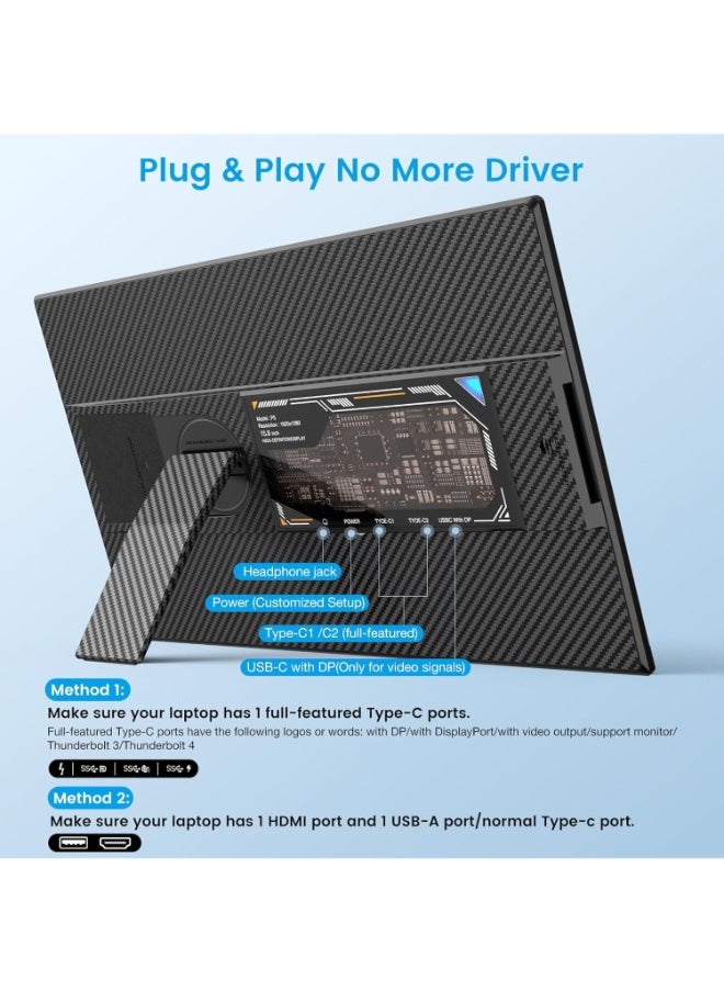 V2COM - 15.6" Laptop Screen Extender, 120% sRGB FHD 1080P IPS Laptop Monitor Extender Dual Screen, Portable Monitor for Laptops 13-17" with HDMI/USB-A/Type-C Plug-Play for Windows, Mac, Android - Image 1