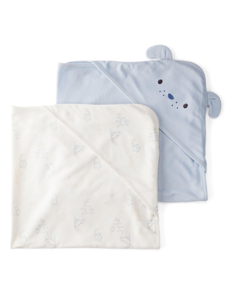 carter's منشفة أطفال كارتير مع غطاء رأس (عبوة 2 - عاجي/أزرق) - Image 1