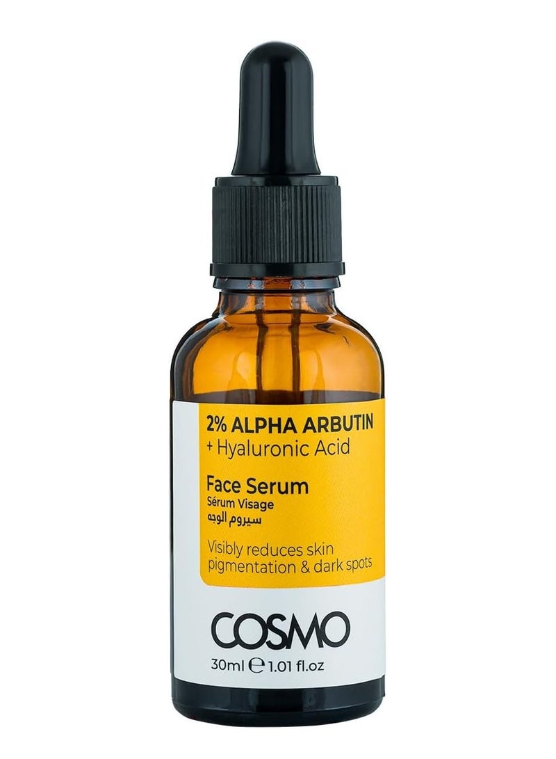 COSMO Cosmo 2 % Alpha Arbutin + Hyaluronic Acid Reduce Skin Pigmentation & Dark Spots Face Serum 30ml For Men & Women  - Image 1