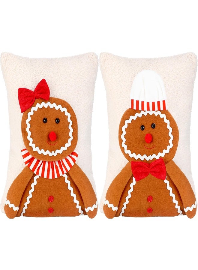 Mindsoft 2 Pcs Christmas Gingerbread Man Pillow Christmas Decorative Throw Pillows 11 x 15 Inch Soft 3D Gingerbread Plush Stuffed Pillow for Xmas Living Room Bedroom Decoration - Image 2