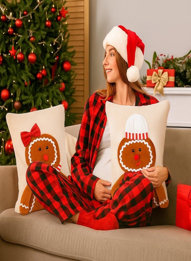 Mindsoft 2 Pcs Christmas Gingerbread Man Pillow Christmas Decorative Throw Pillows 11 x 15 Inch Soft 3D Gingerbread Plush Stuffed Pillow for Xmas Living Room Bedroom Decoration - Image 4