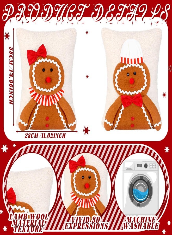 Mindsoft 2 Pcs Christmas Gingerbread Man Pillow Christmas Decorative Throw Pillows 11 x 15 Inch Soft 3D Gingerbread Plush Stuffed Pillow for Xmas Living Room Bedroom Decoration - Image 3