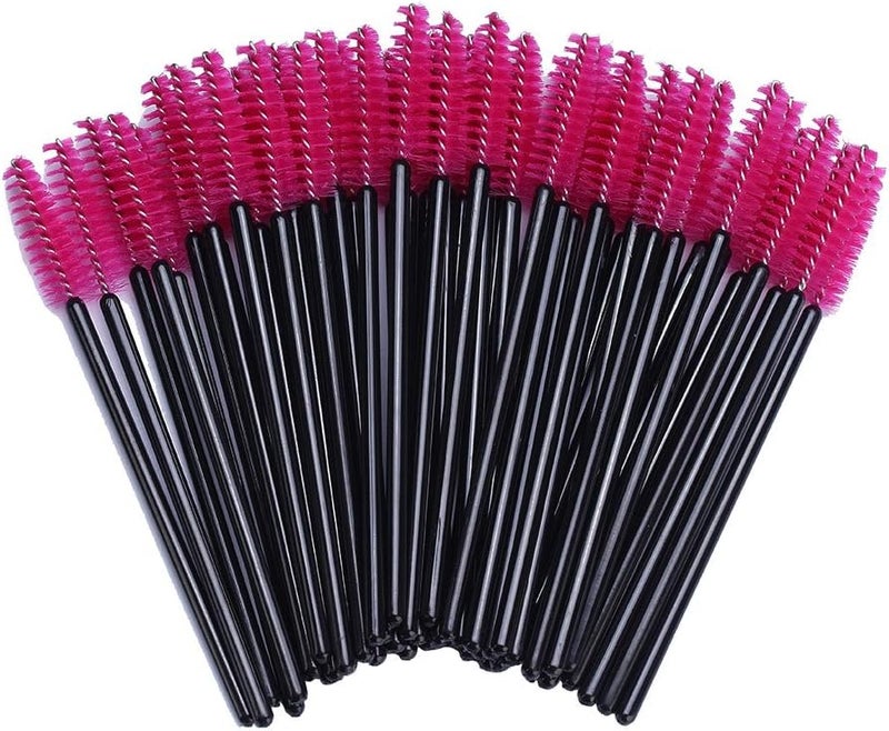 BTYMS 100 Pack Disposable Eyelash Mascara Brushes Wands Applicator Makeup Brush Kits Pink - Image 1